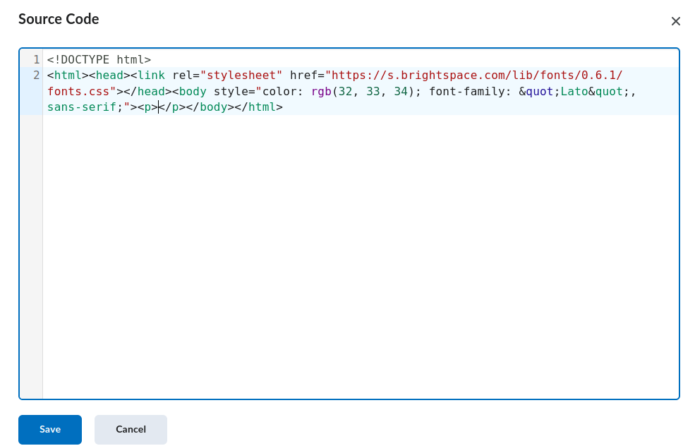 What the html source view looks like in D2L